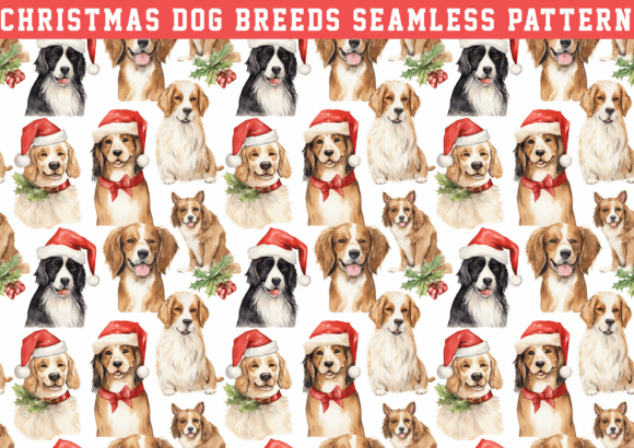 Christmas Dog Breeds Wrapping Seamless