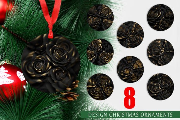 Christmas Ornament Roses Black and Gold