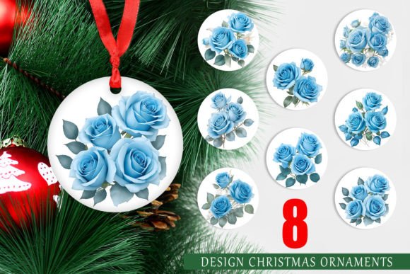 Christmas Ornament Watercolour Blue Rose