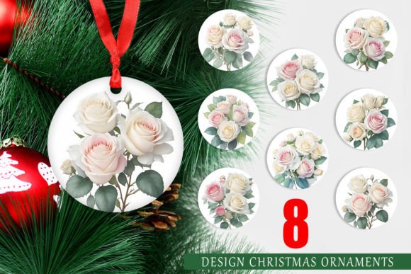 Christmas Ornament Watercolour White Ros: A Timeless Addition to Your Holiday Decor