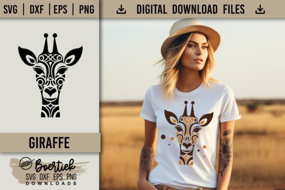 Folk Art Giraffe Head SVG Set - Black and Yellow Brown