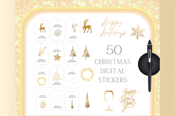 Gold Christmas Digital Stickers PNG: Elevate Your Holiday Creations with Classy, Glitter-Free Glamour