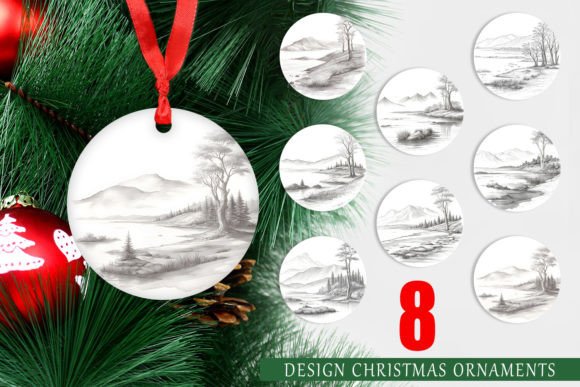 Ornament Line Art Watercolor Landscape: A Unique Christmas Design Option