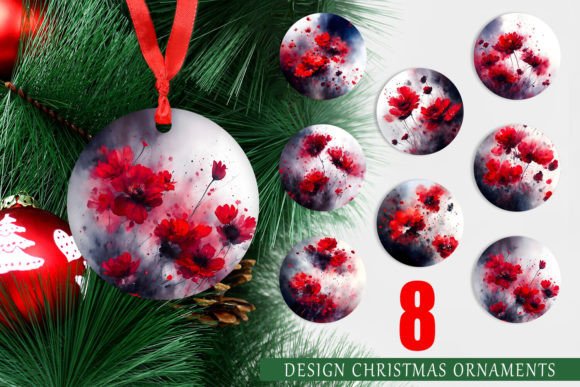 Ornaments Watercolor Red Flowers: A Vibrant Design Set for Christmas Creations