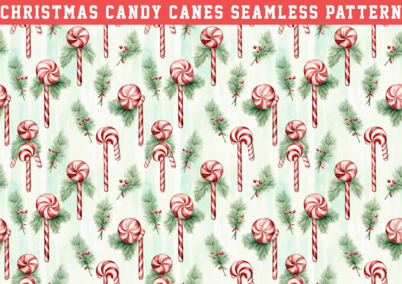 Watercolor Christmas Candy Cane Seamless