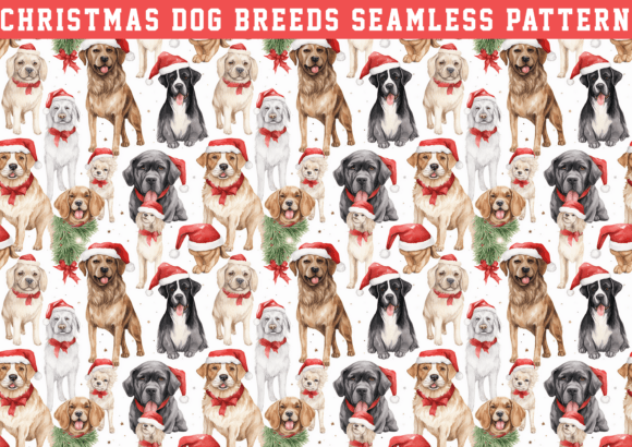 Watercolor Christmas Dog Breeds Pattern: A Festive Design for Every Creative Need