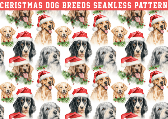 Watercolor Christmas Dog Breeds Seamless