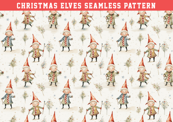 Watercolor Christmas Elves Pattern for Creative Projects