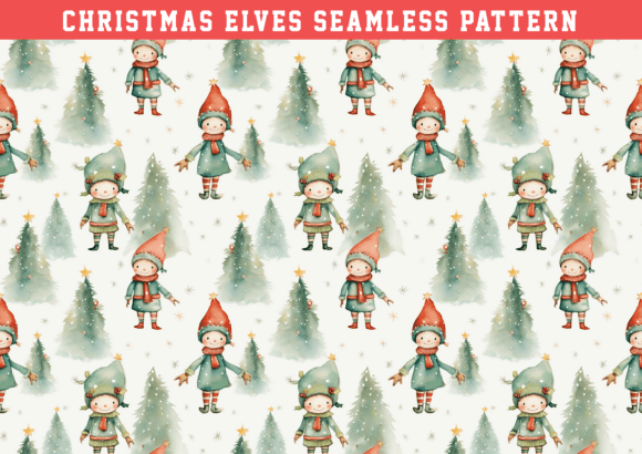 Watercolor Christmas Elves Seamless